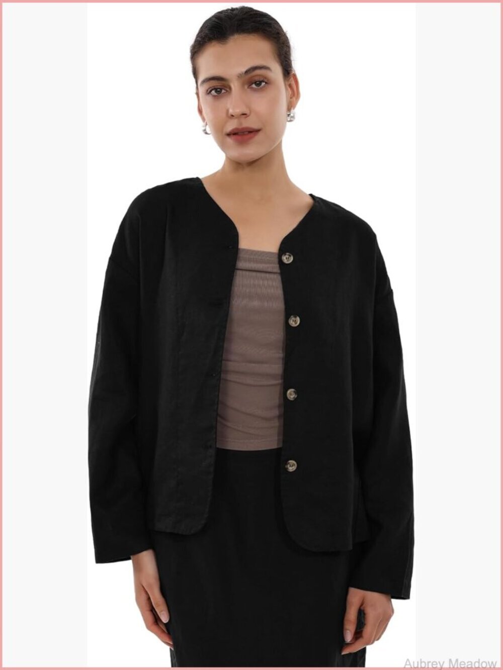 100% Linen Button Down Cardigan Jacket Long Sleeve Casual Blazer